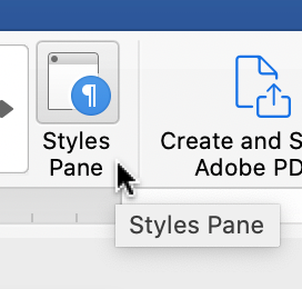 Styles Pane button in the Microsoft Word ribbon toolbar.