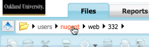 Closeup of the navigation area showing the folders 'users', 'nugent,' 'web,' and '332.' The cursor is over 'nugent'